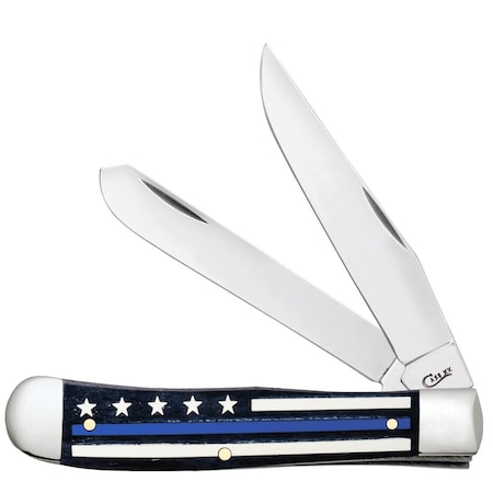 Case Cutlery 2023 Case Stripes Of Service Smooth Black Bone W/Color Inlays Blue Line Trapper 6254 Ss CAS-06567